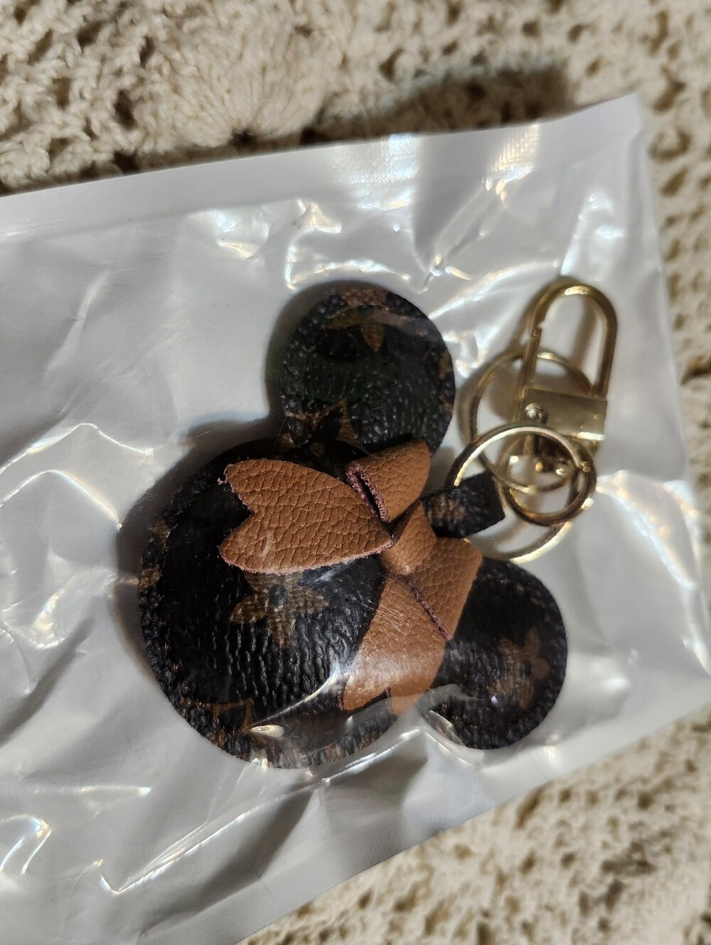 Leather Mickey Keychain Charm - Brown & Black
